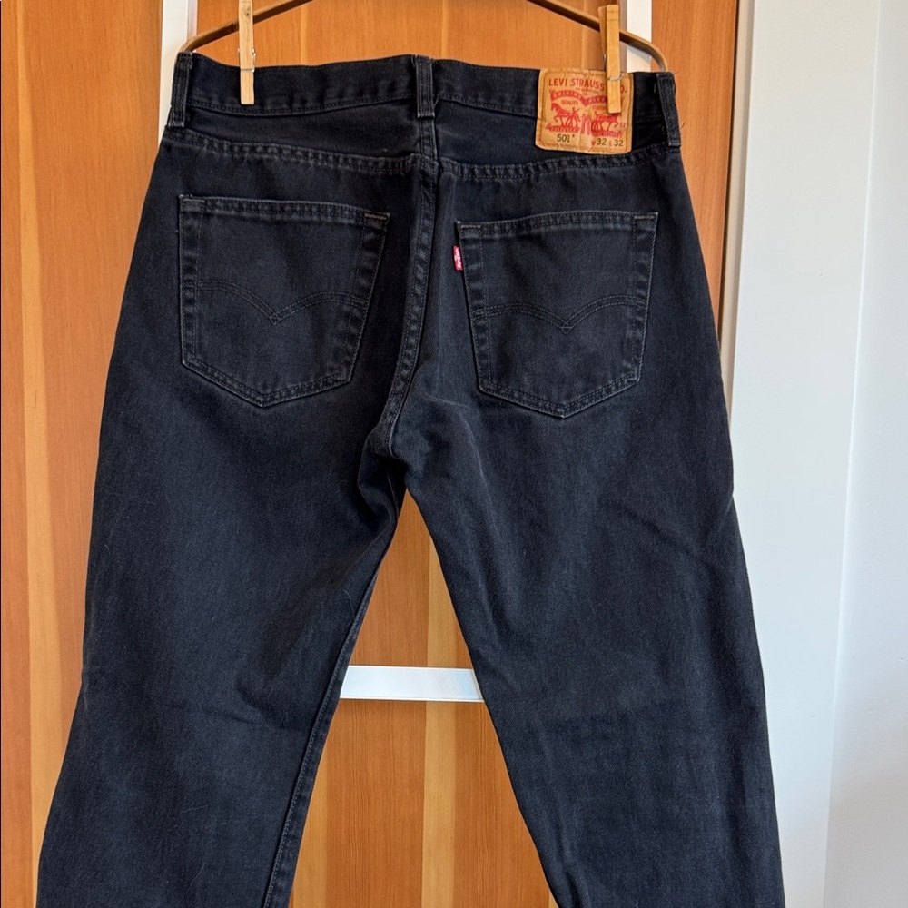 Levi's 501 Classic Button Fly Black Straight-Leg Jeans - Slightly Broken In